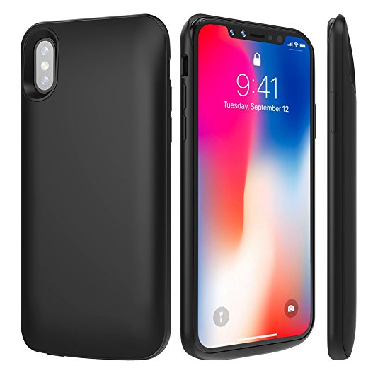 ALCLAP iPhone X Battery Case,3600mAh Slim External Charger Case Portable Protective Charging Case for iPhone X/10(5.8 in) Extended Battery Juice Pack with Sync Through Tech/Lightning Cable Input-Black