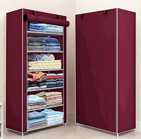 Lifewit 6-Tiers Multipurpose 6 Shelve Baby Wardrobe, Foldable,Collapsible Fabric Wardrobe Organizer for Clothes (9-6 Layer) (6-Layer, Maroon)