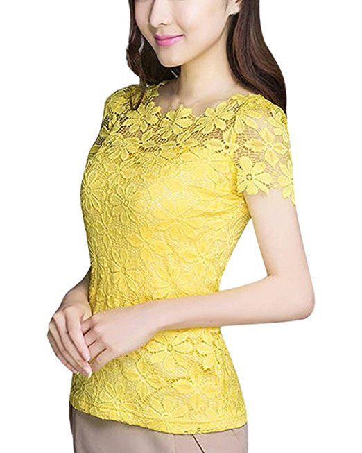 ZANZEA Women Lace Casual Short Sleeve Sexy Round Neck Elegant Tops Blouses Tee T-shirt Shirt