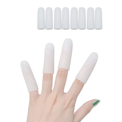 Sumifun Silicone Finger Cots, Gel Finger Sleeves Protectors Support for Arthritis Basketball Silicone Fingerless Sleeves Mallet Finger Trigger, Finger Cracking(4 Pairs Long, White)