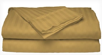 Queen Size 400 Thread Count 100% Cotton Sateen Dobby Stripe Sheet Set -Gold