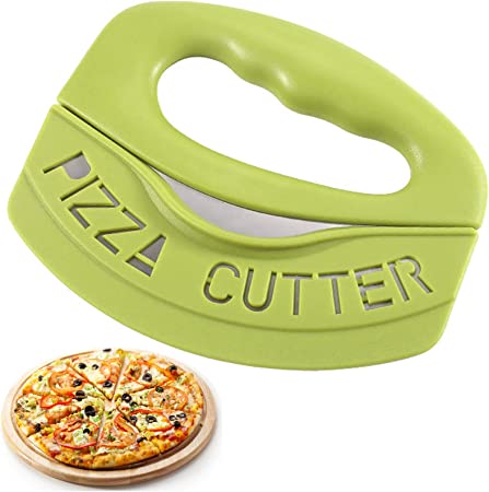 niceeshop Premium Pizza Cutter Food Chopper-Super Sharp Blade Stainless Steel Pizza Cutter Rocker Slicer with Protective Sheath Multi Function Pizza Knife Kitchen Tools,Dishwasher Safe-green