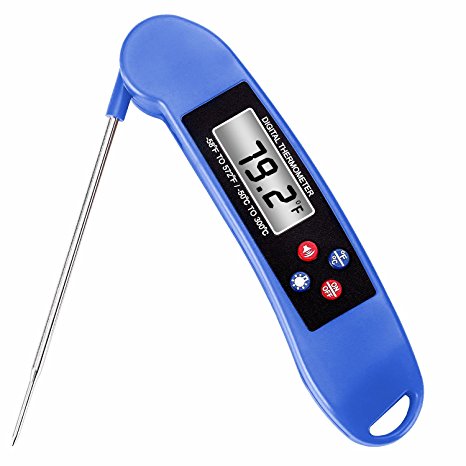 Ecandy Electronic Digital BBQ Meat Thermometer, Instant & Accurate Smoker Grill Thermometer for Barbecue/Food/Candy with Collapsible Internal Probe (Blue)