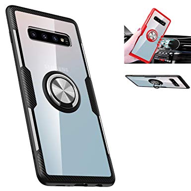 Galaxy S10 Plus Case,360° Rotating Ring Kickstand Protective Case,TPU PC Shock Absorption Double Protection Cover Compatible with [Magnetic Car Mount] for Samsung Galaxy S10 Plus Case (Black/Silver)