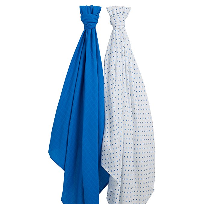 100% Cotton Muslin Swaddle Blankets from Lovjoy- blues- 120x120cm