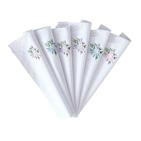 Floral Embroidered Cotton Handkerchief with Lace Trim Set of 6 …