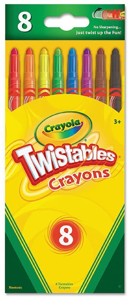 Crayola Products - Crayola - Twistable Crayons, 8 Traditional Colors/Set - Sold As 1 Set - No sharpening or label peeling needed. - Break-resistant, clear plastic barrel shows crayon supply. - Built-in eraser on each crayon makes for easy changes and corrections anytime. - Eight vibrant colors. -