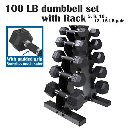 CAP Barbell PVC-Coated Hex Dumbbell Pairs Set (150/280/550/590 LB), Dumbbell Set with Rack Stand, Rack Only, or Set of 2 Weights with Padded Grip