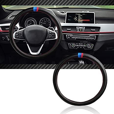 InSassy Steering Wheel Cover M Sport Carbon Fiber Look for BMW 3 Series 5 Series Cars – Motorsport Edition Accessories for E39 E46 E89 E70 E90 E92 F10 F30