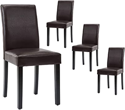 LSSBOUGHT Set of 4 Urban Style Leatherette Dining Chairs Brown Dining Room Chair with Solid Wood Legs,Set of 4(Brown)