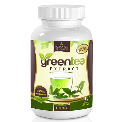 Botanica Research Green Tea Extract Fat Burner Supplement - With EGCG Antioxidant and Polyphenol Catechins - 500mg 180 Capsules