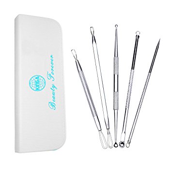 KINGA Blackhead & Blemish Remover Kit 5PCS Hygienic Stainless Steel Acne Treatment Set Surgical Extractor Instruments Easily Cure Pimples Blackheads Comedones Acne Facial Impurities
