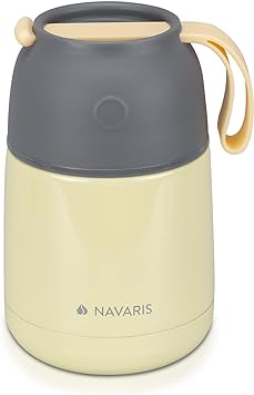 Navaris Vacuum Insulated Food Jar - Stainless Steel Food Flask Container with Wide Mouth for Hot or Cold Lunch - Size S (15.2 oz / 450 ml), Yellow