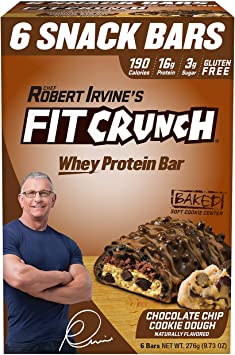 FITCRUNCH Snack Size Protein Bars | Designed by Robert Irvine | World’s Only 6-Layer Baked Bar | Just 3g of Sugar & Soft Cake Core (6 Snack Size Bars, Chocolate Chip Cookie Dough)