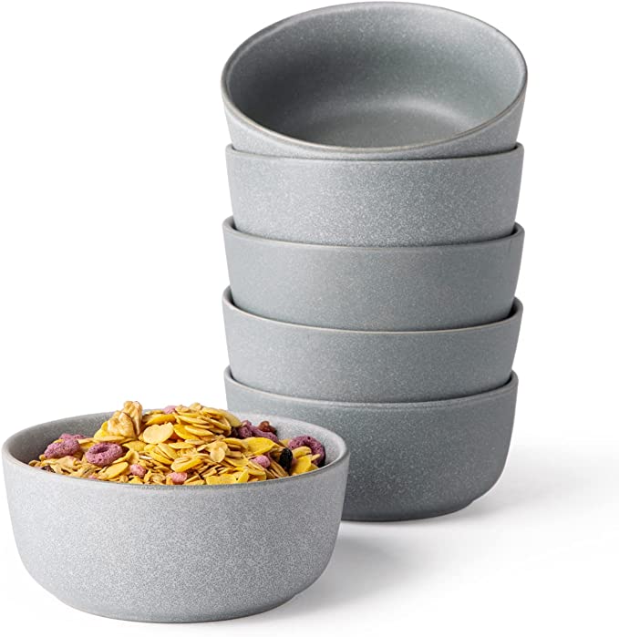 AmorArc Ceramic Cereal Bowls Set of 6, 26oz Rustic Style Large Reactive Stoneware Bowls for Oatmeal Breakfast, Chips, Rice,Soup Bowls Microwave And Dishwasher Safe, Matte Grey