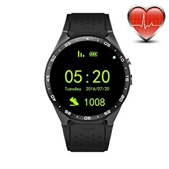 KW88 3G WIFI Smart Watch Cell Phone All-in-One Bluetooth Android 5.1 SIM Card with GPS,Camera,Heart Rate Monitor,Google map (Black/Tarnish)