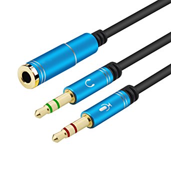 Headphone Splitter For Computer 3.5mm Female to 2 Dual 3.5mm Male Headphone Mic Audio Y Splitter Cable Smartphone Headset to PC Adapter(Blue)