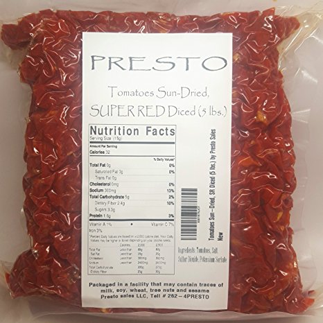 Tomatoes Sun-Dried, SUPER RED "Fresh and delicious" Diced (5 lbs.) by Presto Sales LLC