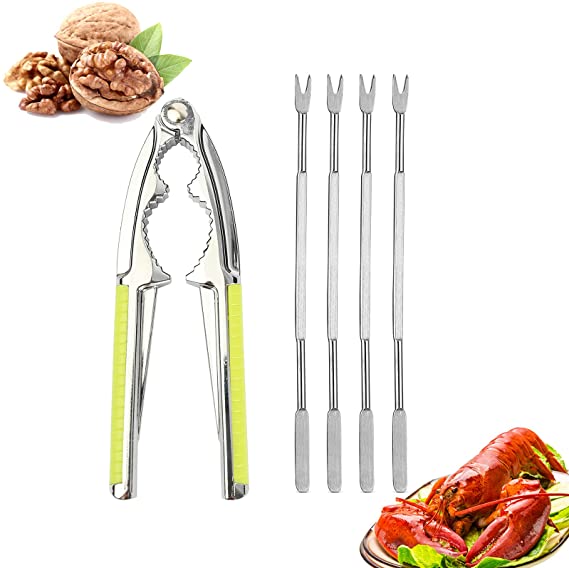 WhaleGate Crab Crackers and Tools Nut Crackers for All Nuts Nut Crackers and Picks Seafood Crackers & Stainless Steel Lobster Crackers with Non-slip Handle (Green)