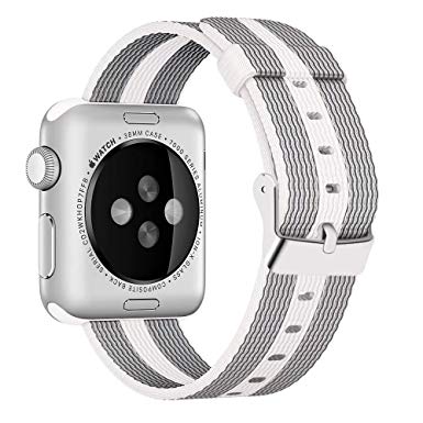 Yichan Newest Woven Nylon Fabric Wrist Strap Replacement Band with Classic Square Stainless Steel Buckle for Apple iWatch Series 1/2/3,Sport & Edition,38mm,White Stripe