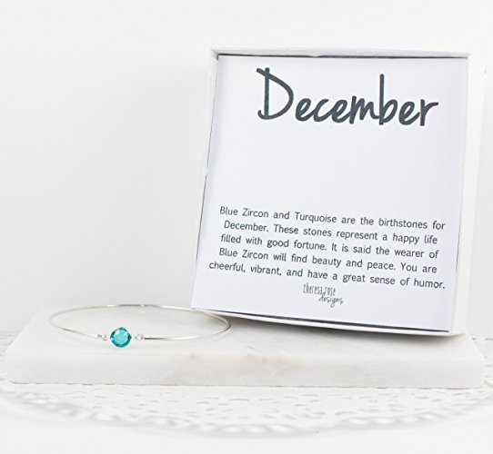 December Birthstone Swarovski Turquoise Blue Sterling Silver Bangle Bracelet