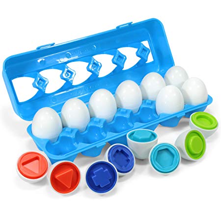 Kidzlane Sorting & Matching Educational Egg Toy – Teach Colors, Shapes & Fine Motor Skills - 12 Sturdy Eggs in Plastic Carton – 100% Toddler & Child Safe 18M+