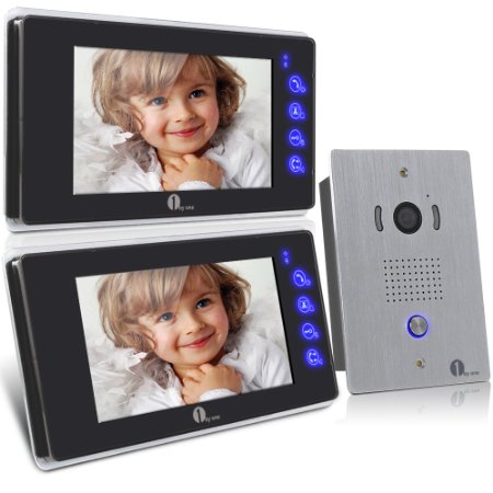 1Byone 7 Inch Colour LCD Touch Screen x2 Video Doorbell and Home Security Camera Monitor Intercom System with 120 Degrees Wide Visual Angle