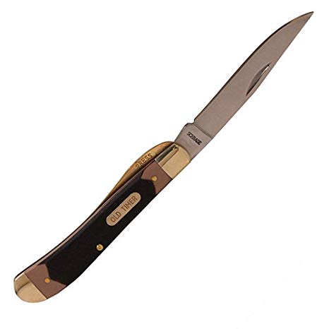 Old Timer 194OT Gunstock Trapper 7in S.S. Traditional Lockblade Folding Knife with 3.1in Clip Point Blade and Sawcut Handle for Outdoor, Hunting, Camping and EDC
