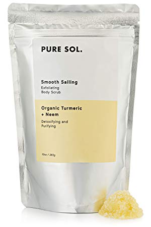 Organic Exfoliating Salt Body Scrub with Turmeric, Coconut Oil & Jojoba Oil - Lymphatic Drainage, Cellulite, Detoxing, Acne Scars