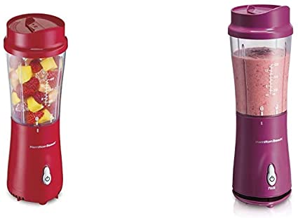 Hamilton Beach Personal Blender for Shakes and Smoothies with 14oz Travel Cup and Lid, Red (51101RV) & Personal Blender for Shakes and Smoothies with 14oz Travel Cup and Lid