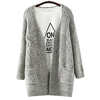 SAYM Women's Twist Pockets School Wear Sweater Loose Long Knit Cardigan