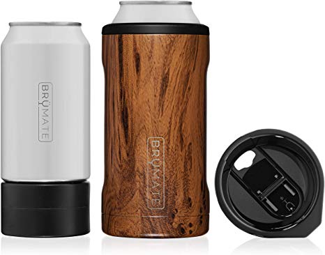 BrüMate HOPSULATOR TRíO 3-in-1 Stainless Steel Insulated Can Cooler, Works With 12 Oz, 16 Oz Cans And As A Pint Glass (Walnut)