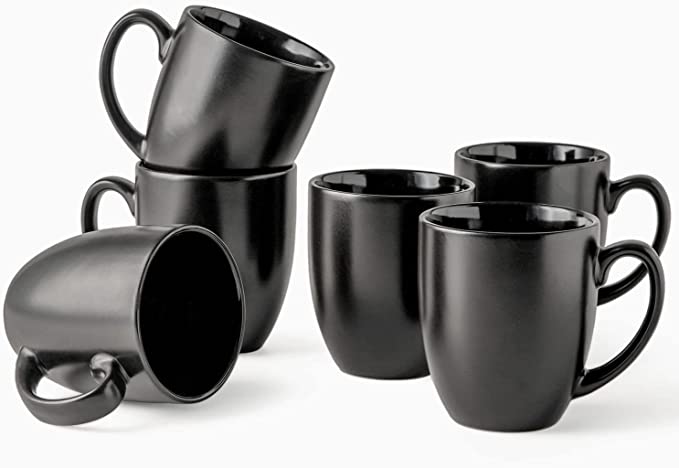 AmorArc Coffee Mugs Set of 6, Ceramic coffee mugs with large handle for Men Women friends, 16oz Coffee Mugs for Coffee,Tea,Latte,Cocoa. Easy to Hold&Clean, Dishwasher&Microwave Safe, Matt Black