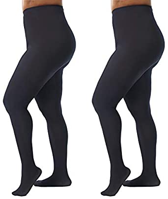 Silky Toes Womens Plus Size Opaque Microfiber Casual Tights- 1 or 2 Pairs