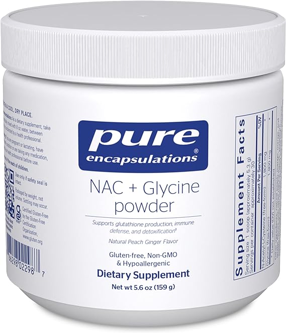 Pure Encapsulations NAC   Glycine Powder | Support for Glutathione Production, Immune Defense, and Detoxification* 5.6 Ounces Natural Peach Ginger Flavor ,1 ,0.44 pounds
