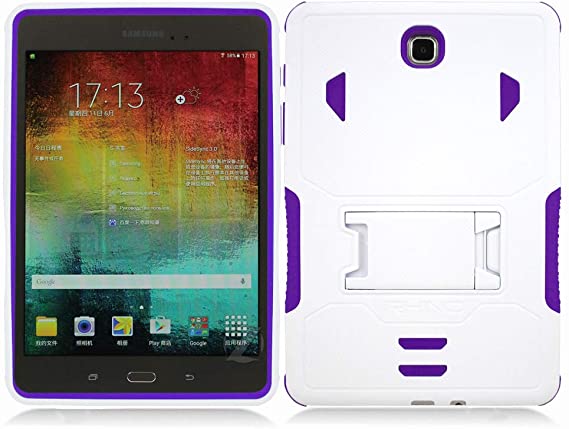 iRhino for 2015 Samsung Galaxy Tab A 8.0" / 8-inch (SM-T350) Heavy Duty Armor Rugged Hybrid Kickstand Protective Cover Case (White on Purple)