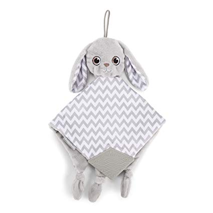BooginHead Baby Newborn PaciPal Teether Blanket Pacifier Holder Bunny, Gray/White