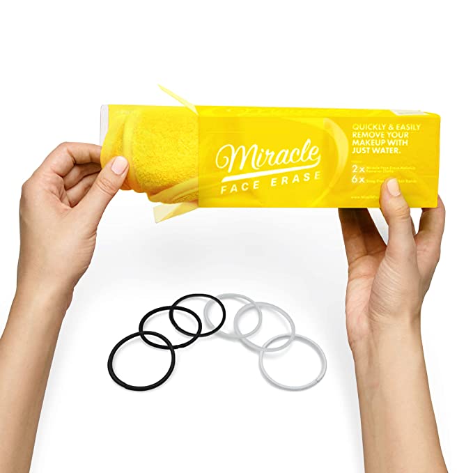 Makeup Remover Microfiber Face Cloths 2 pack, Reusable, 6 Hair Ties (2 Count, Lemon Sunshine)
