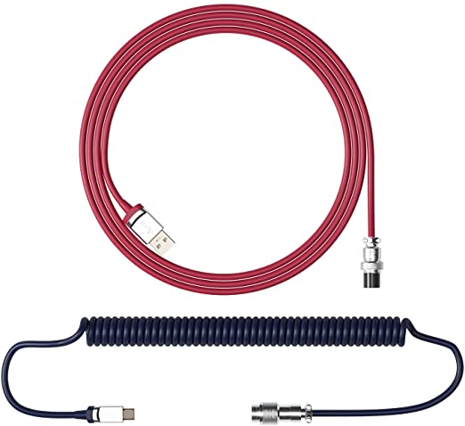 Akko Custom Coiled Aviator Cable, 5ft TPE Type-C to USB-A with Metal Connector for Mechanical Keyboard (Neon)