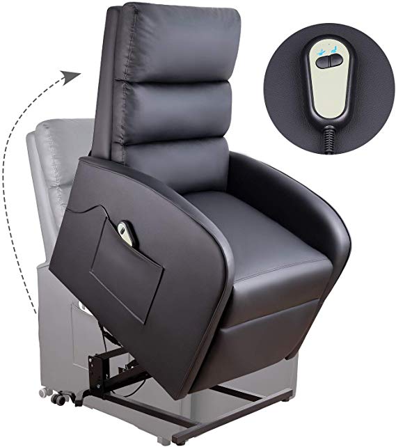 Homall Electric Power Lift Recliner Chair Sofa PU Leather Home Recliner for Elderly Classic Lounge Chair Living Room Chair with Safety Motion Reclining Mechanism (Black)