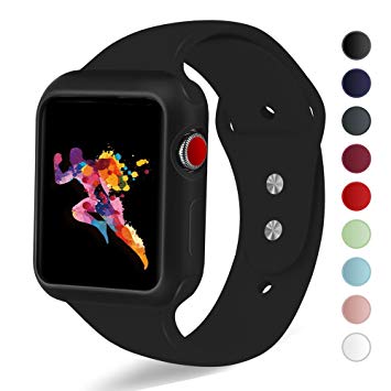 KEASDN for Apple Watch Band with Case 38mm 42mm, Silicone Sport iWatch Strap Band with Shock-proof Case for Apple Watch Series 3/2/1 Sport Nike  and Edition
