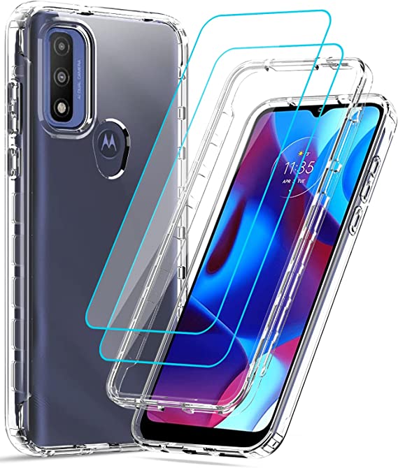 LeYi for Moto G Pure Phone Case, Moto G Pure Case with 2 Tempered Glass Screen Protector, Full-Body Shockproof Bumper Rugged Hybrid Clear Soft Protective Phone Case for Motorola G Pure, Clear