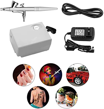 Airbrush Makeup Kit, Yenny shop Cosmetic Makeup Airbrush and Compressor System for Face, Nail, Temporary Tattoos, Cake Decorating and so on (White)
