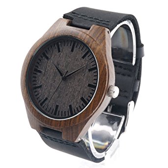 BOBO BIRD B054 Men's Black Sandal Wood Watches with Black Leather Straps