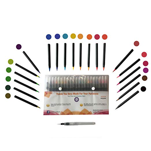 Watercolor Brush Pens - Best for Kids and Adult Coloring Books, Drawing, Calligraphy - Soft Tip Markers - Ultra Vibrant Colors - 20 Color Pen Set - Extra 1 Refillable Water Pen - Makes A Great Gift