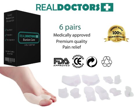 Bunion Relief 12 Piece Kit- Treat Foot Pain, Bunion, Pain in Big Toe Joint, Tailors Bunion. Including Toe Separators, Pads For Hallux Valgus,Ball Foot Pain, Bunion Corrector - 6 Pairs Bunion Pads.