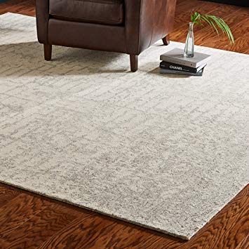 Rivet Contemporary Linear Distressed Wool Area Rug, 8 x 10 Foot, Grey