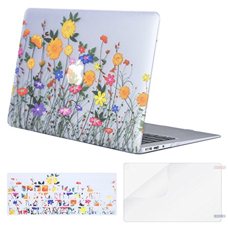 Mosiso Plastic Pattern Hard Case with Keyboard Cover with Screen Protector for MacBook Air 13 Inch (Model: A1369 and A1466), Sunflower