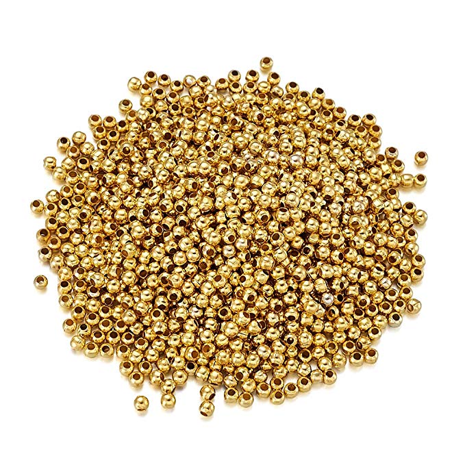 Craftdady About 2950Pcs/50g Golden Iron Mini Round Ball Spacer Beads 2.5x2mm Metal Tiny Smooth Rondelle Charm Loose Beads for DIY Jewelry Craft Making with 1.2mm Hole