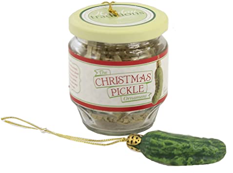 Roman 2-Piece Exclusive Christmas Pickle and Decorated Glass Jar Hanging Ornament, 1.5-Inch